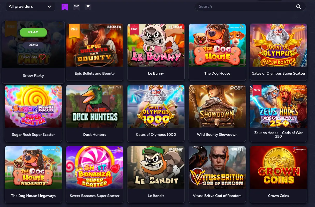 Vavada Casino — siatka slotów z okładkami gier w lobby kasyna